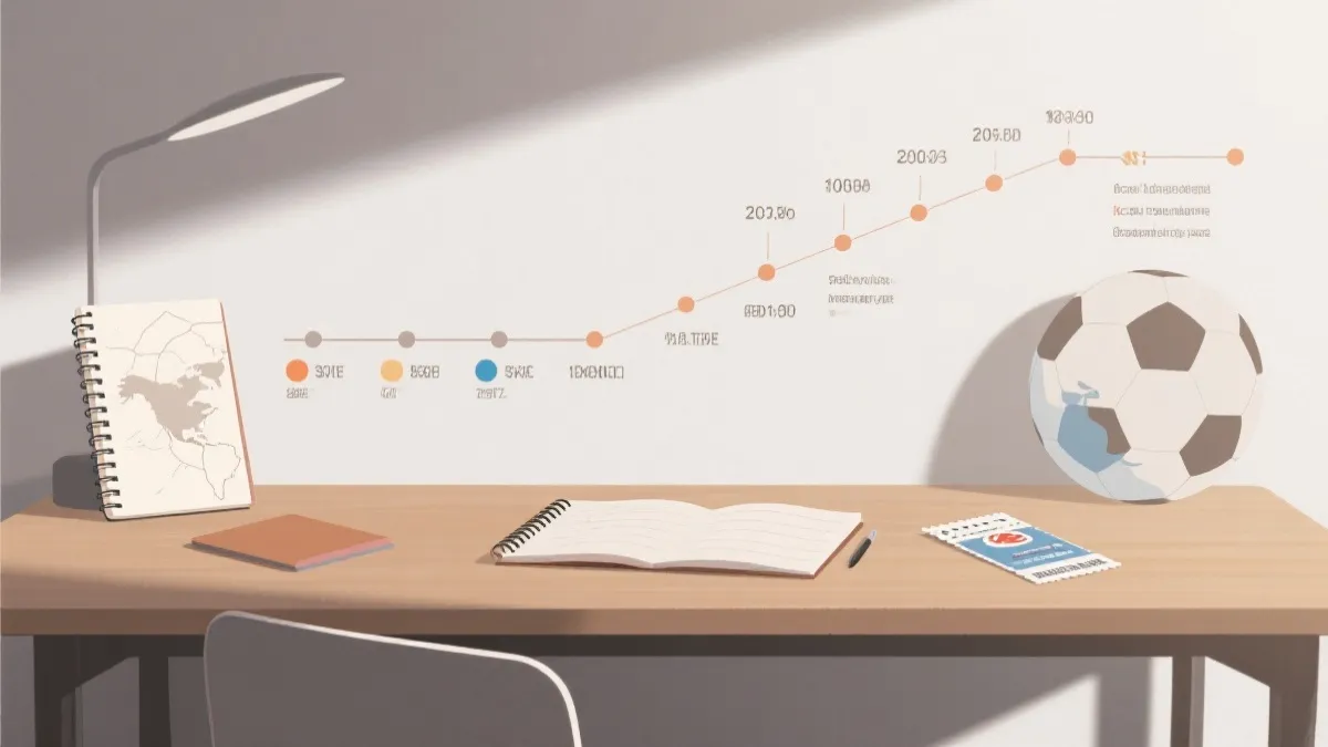 世界杯赛程时间轴与购票规划的桌面示意